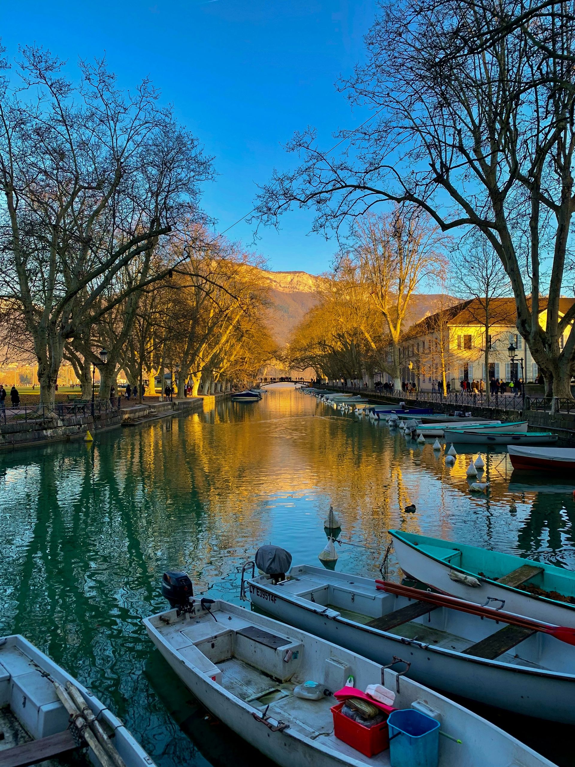 Canal boat gliding through the French countryside